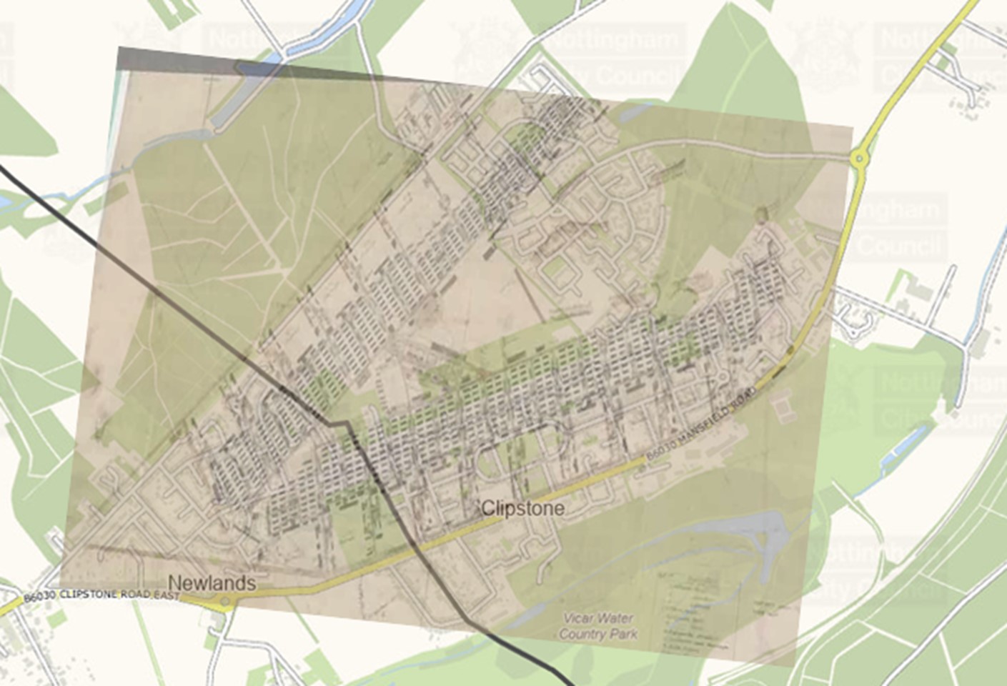 WW1 Clipstone Camp plan over current mapping